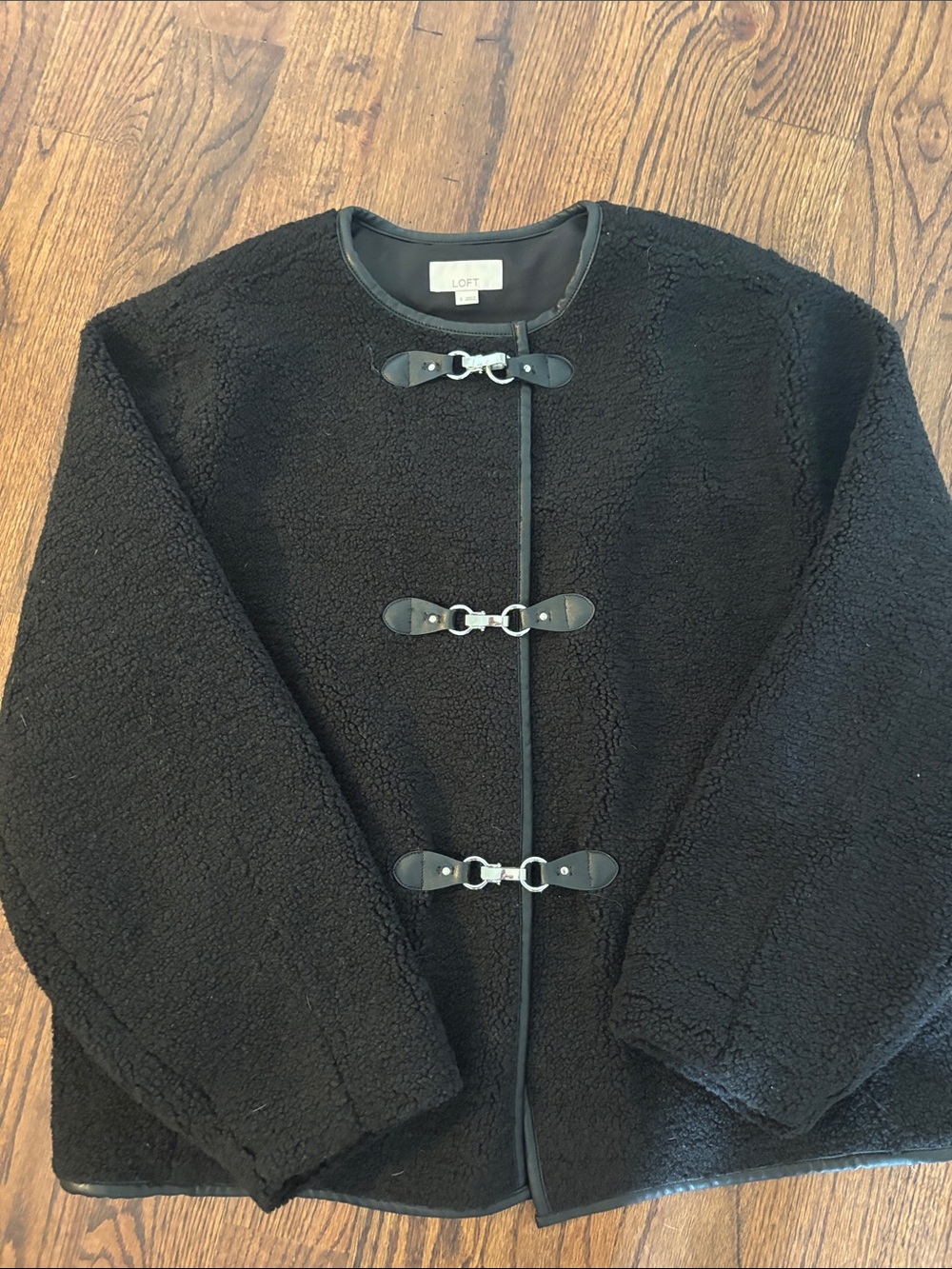 LOFT Black Teddy Jacket with Toggle Details
